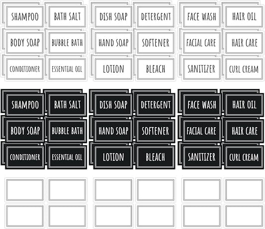 Segbeauty 84 Pack Self-Adhesive Waterproof Labels, Removable Soap Dispenser Bottles Stickers for Bathroom, Kitchen, Laundry & DIY Cleaning, Modern Farmhouse Home Decor