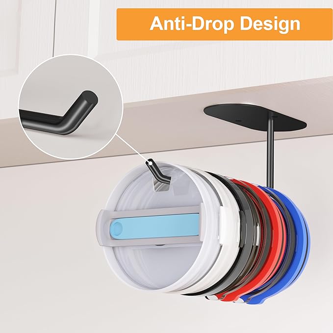 4 Pack Tumbler Lid Organizer, Space Saving Cup Lid Organizer for Yeti/Stanley/Simple Modern Tumbler Lids, Self-Adhesive or Drilling Tumbler Lid Hook for Kitchen Organizers and Storage