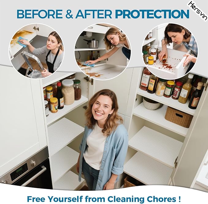 Hersvin Shelf Liners 20 in x 20 ft EVA Drawer Mats, Non-Adhesive Cupboard Protector, Kitchen Cabinet Lining Fridge Liner (Clear Crossed Stripe, 50.8x610cm)