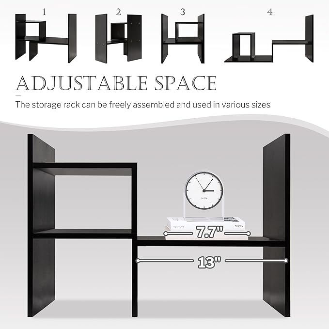 Jerry & Maggie Desktop Organizer Office Storage Rack Adjustable Wood Display Shelf Birthday Gifts Toy Home Decor Free Style Rotation Display True Natural Stand Shelf (Black/2 Pack)
