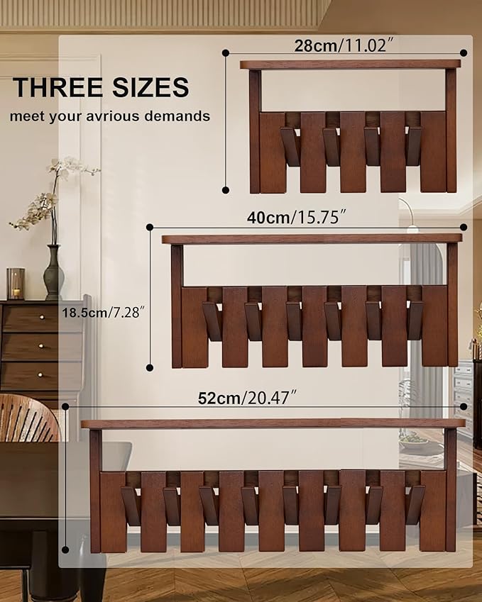 Wooden Coat Rack Wall Mount with Shelf, Heavy Duty Entryway Organizer with 8 Hooks,Coat Hooks Hanger for Coats, Hats, Bags & Towels, Walnut Wall Hanger for Hallway, Bedroom, Kitchen (8 Hooks)
