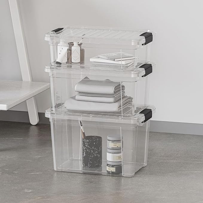 Superio Storage Bins with Lids- 8 Pack, 7.4 Qt Clear Boxes for Organizing, Stackable Plastic Containers- BPA Free, Non-Toxic, Odor Free, Organizer for Home, Office, Dorm