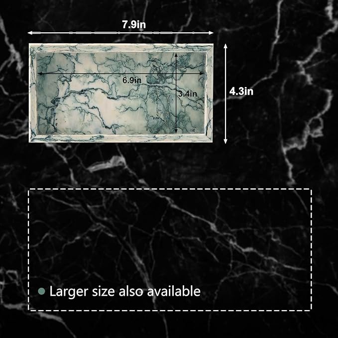 Natural Small Marble Vanity Tray, Luxury Stone Organizer for Bathroom & Kitchen | Holds Soap Dispenser, Jewelry, Perfume | Non-Resin, Non-Ceramic Décor (Cyan-Green, Mini (7.9" x 4.3" x 0.78"))