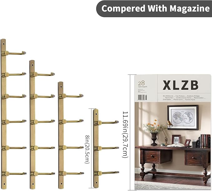 WINCASE Antique Brass Towel Hook Rack, Brushed Wall Hooks with 3 Hooks - Rustic Bath Coat Hook Holders