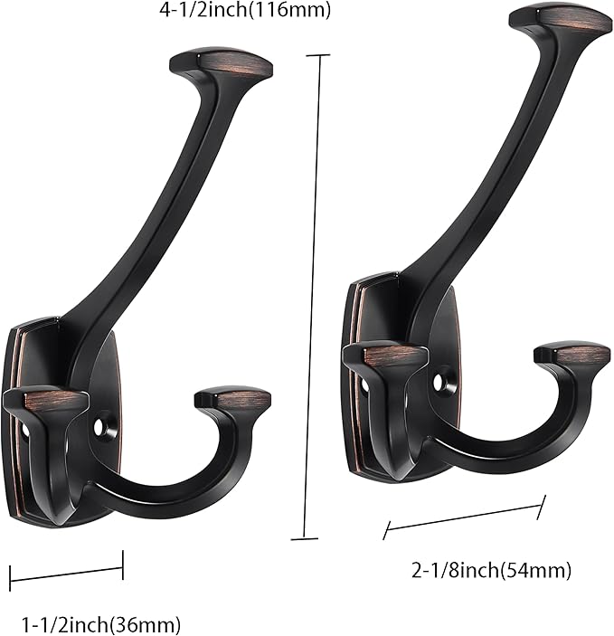 10 Pack Oil Rubbed Bronze Hooks Large Wall Mounted Solid Heavy-Duty Decorative Double-Sided Coat Hooks for Coats,Hats,Backpacks,Bags Closet,Entryway,Laundry Room,Office