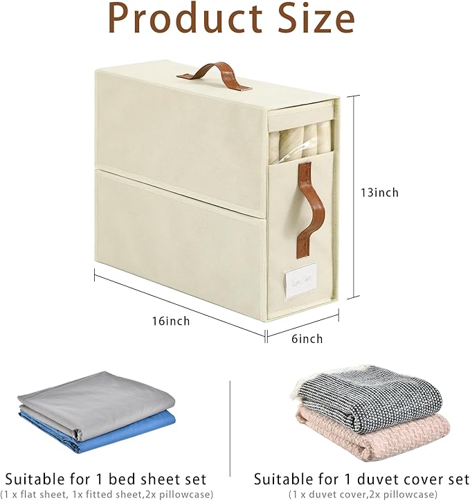 Bed Sheet Organizers and Storage,4 Pack Linen Closet Organizers and Storage, Foldable Bedding Organizer for Bedsheets, Duvet Covers and Pillow(Queen or King Size), Sheet Container with Window