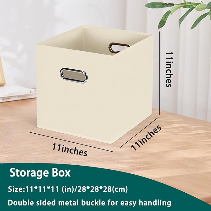 Black Foldable Storage Cubes Bins, Fabric Storage Box Cubes Organizer Baskets with Dual Handles for Home Organizer,Set of 3,(Creamy-White)