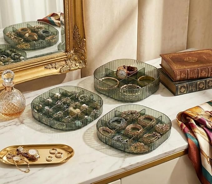 Jewelry Box, 3-Layer Acrylic Jewelry Organizer with Handle, Clear Jewelry Boxes for Women Girls, Make up Organizer, Jewelry Storage Holder (Green)