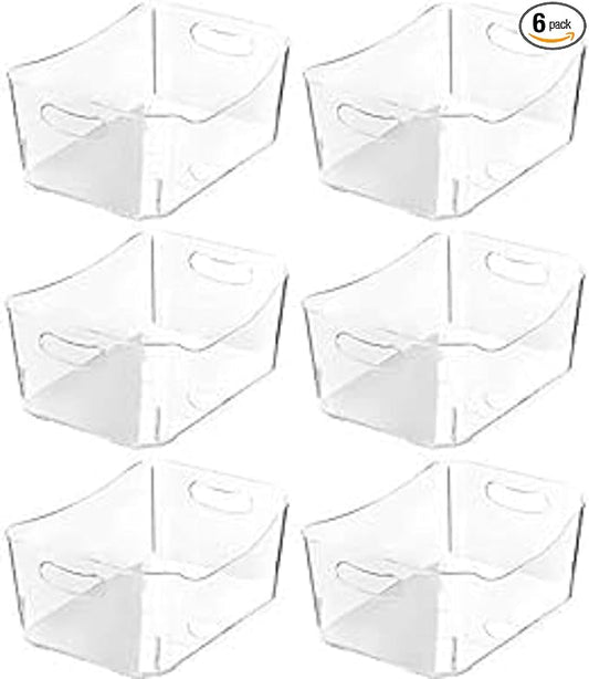 YBM HOME Storage Bins - Clear Plastic Organizers and Baskets for Kitchen Pantry, Bathroom, Toys and Food Storage (Small - 6 Pack)