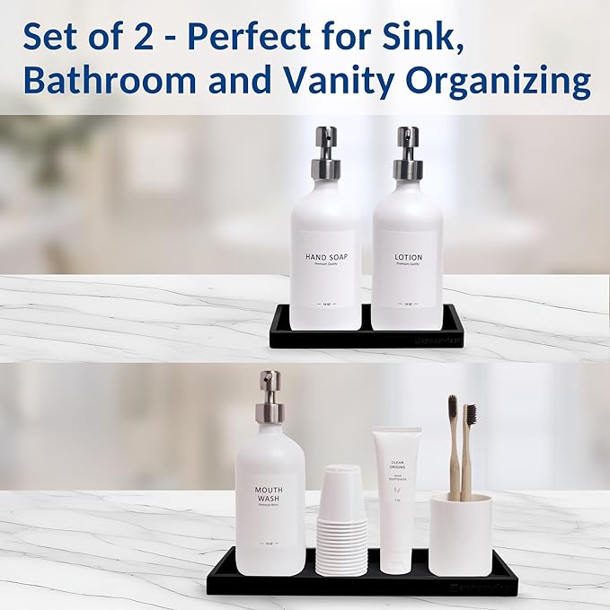 Countertop and Vanity Tray - 2 PC (11” and 7”) Shatterproof Silicone Kitchen and Bathroom Trays for Counter, Kitchen Soap Dispenser Tray, Vanity Trays for Bathroom, Perfume Key Tray