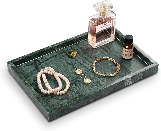 Large Bathroom Vanity Tray, Real Natural Marble Tray 12 inch, Emerald Green Marble Stone Toilet Tank Trays, Modern Dresser Trays, Countertop Organizer for Kitchen Counter, Soap Dispenser