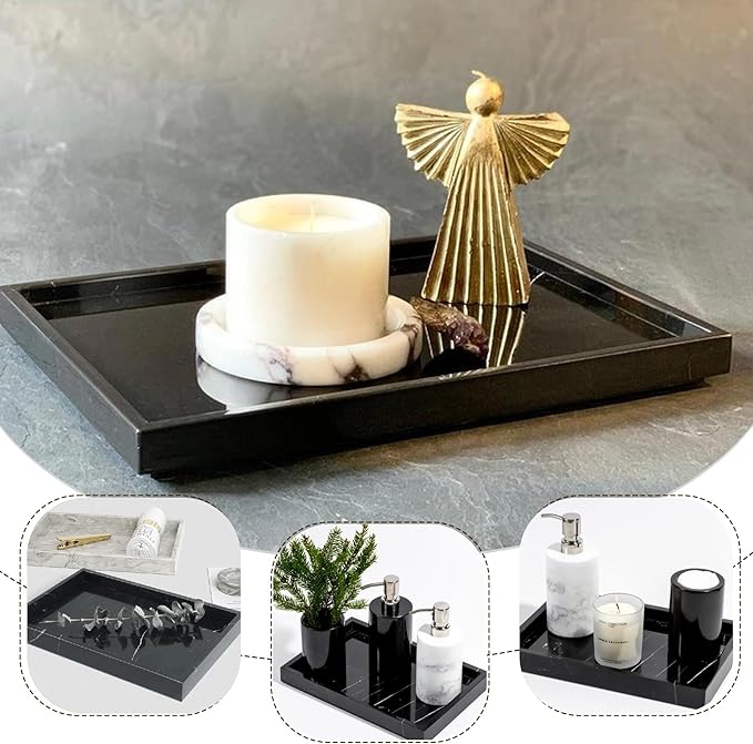 Natural Marble Tray, Stone Tray for Bedroom/Bathroom/Kitchen/Vanity Countertop, Jewelry Tray for Rings Earrings Necklace Bracelet Watch, Room Decor Aesthetic