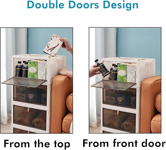 4-Tier Foldable Plastic Drawer Storage with Wheels,Stackable Storage Bins with Lid,Organization and Storage Boxes for Kitchen,Cloakroom,Closet,Living Room,Office and Dorm