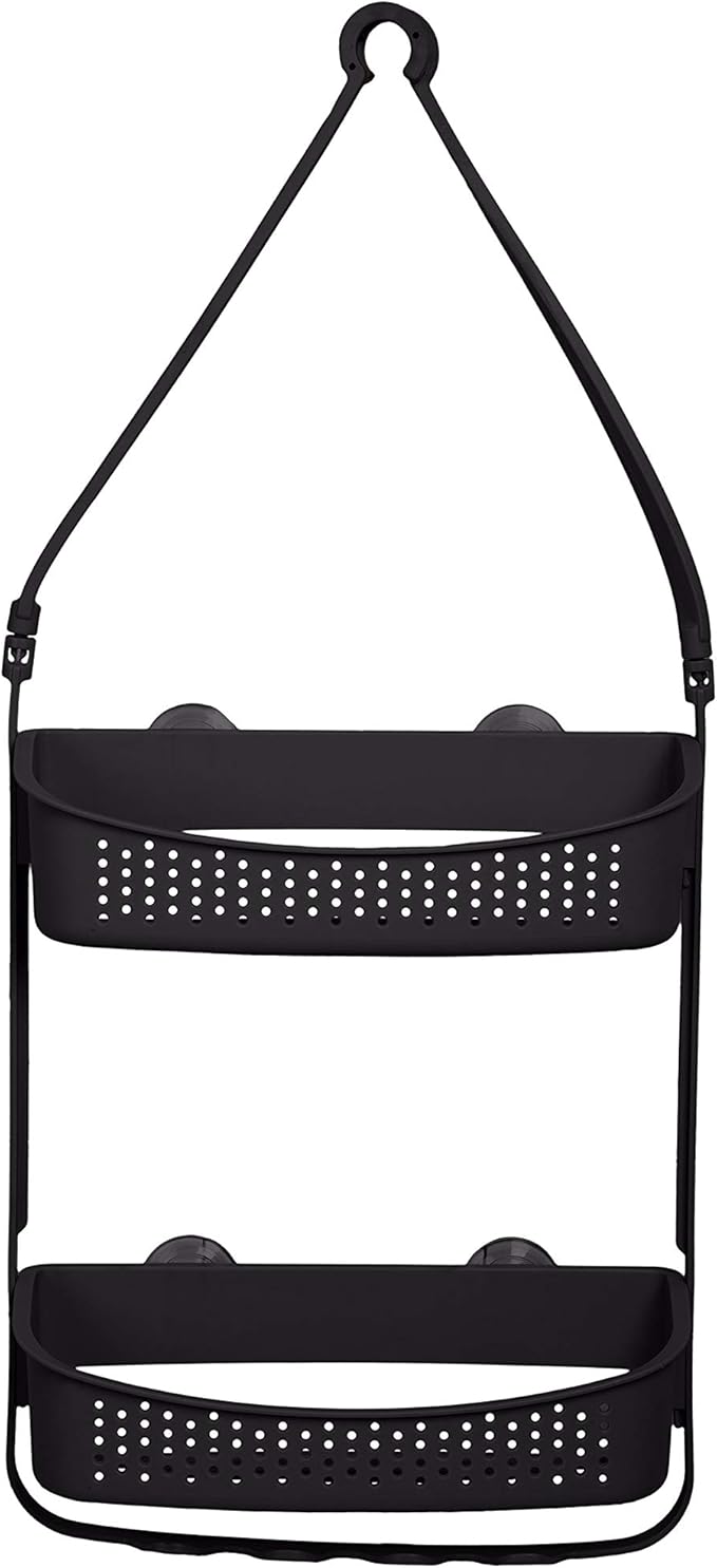 Bath Bliss 2 Way Convertible Bathroom Shower Caddy | Adjustable Mounting Arms | Loofah & Razor Hooks | Storage & Organization | Rust Resistant | Large and Small Bottles | Matte Black