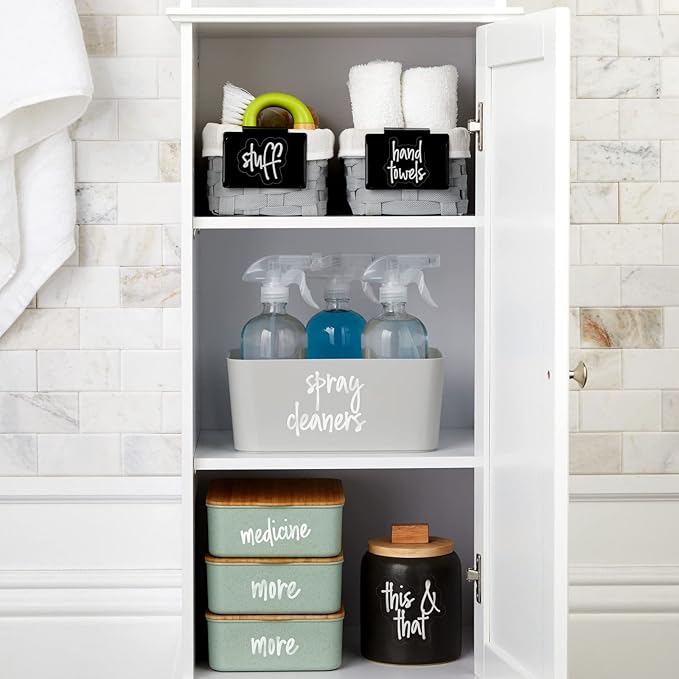 Talented Kitchen Laundry Room Organization Labels - 141 Preprinted White Script Clear Vinyl, Water-Resistant - Sticker Labels for Jars & Food Containers - Pantry, Bathroom & Linen Closet