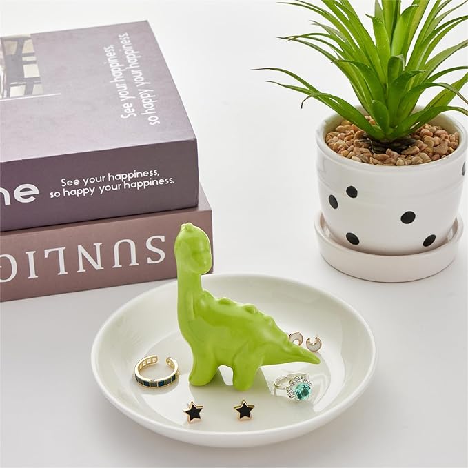 Dinosaur Ring Holder Jewelry Dish, Ceramic Jewelry Holder Jewelry Tray Preppy Room Decor, Cute Gifts for Women Girls Birthday Wedding Christmas
