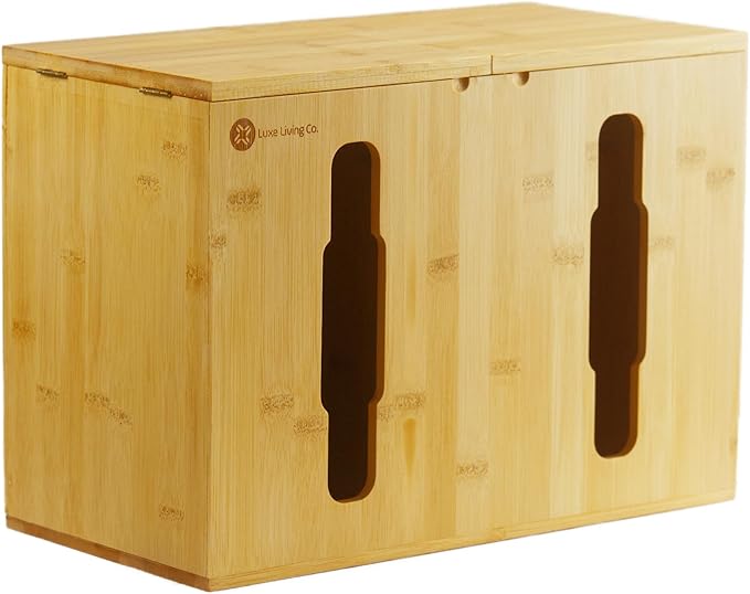 2-in-1 Bamboo Plastic Bag Holder and Trash Dispenser â Large Capacity Storage for Kitchen Cabinet, Under Sink Storage, Pantry Organizers, Laundry Room Organization, Kitchen Must Haves 2025