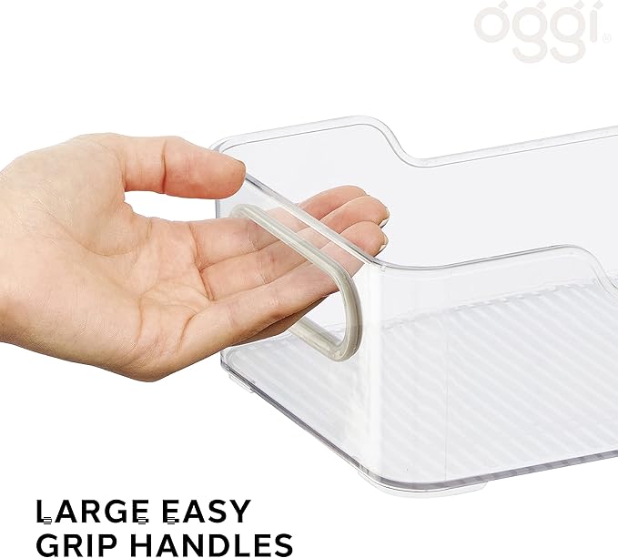 Oggi Cabinet/Drawer High Wall Storage Bin - 14" x 10", Clear/Gray, Ideal for Kitchen Organization, Pantry Storage, Fridge Organizing - Set of 6