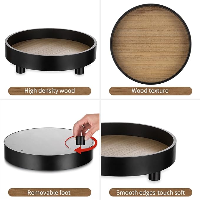 Hanobe Round Bathroom Decorative Tray: Large Vanity Decor Perfume Jewelry Trays for Bedroom Dresser - 12â Black Circle Pedestal Stand for Restroom Display