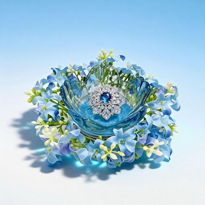 Mini Flower Ring Plate Jewelry Storage Tray Ring Holder for Dressing Table, Bedside Table, Room Bathroom Decoration, Cute Valentine's Day Christmas Birthday Gift for Women (blue flower)