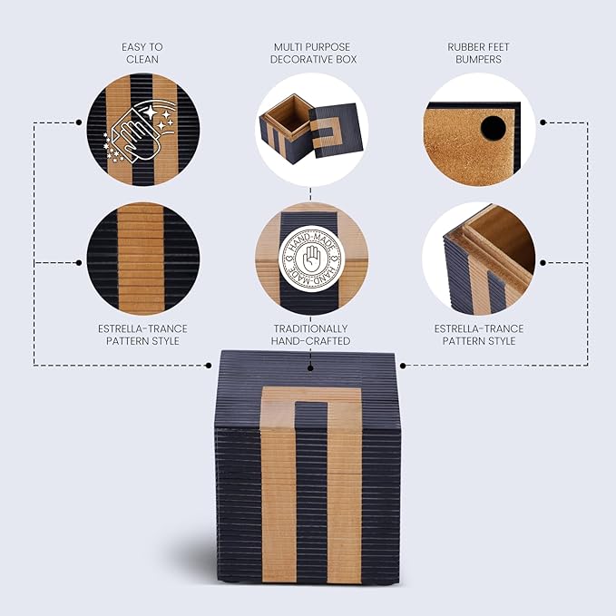 Handicrafts Home Decorative Storage Box with Lid– 4x4x4” Modern Home Decor Organizer, Memory Box & Jewelry Storage- Decorative Boxes for Living Room & Shelf Decor- Midnight Arch - Black