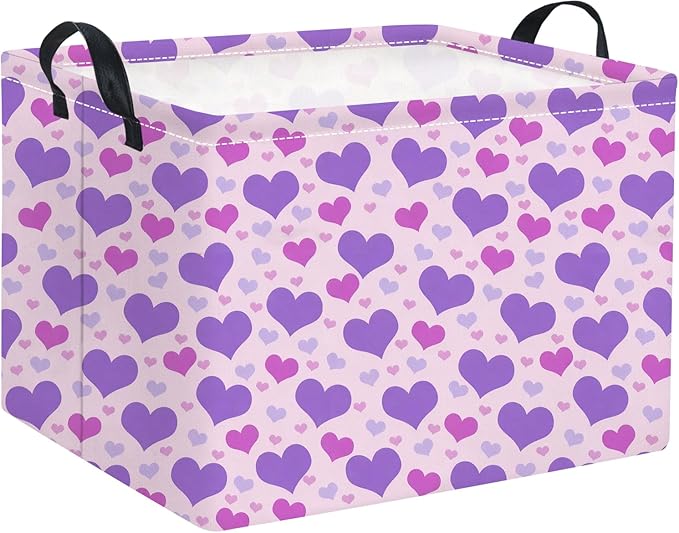 Rectangular Valentines Basket for Women Girls Storage Bin Organizer Box Shelf Room Decor(Pink Purple Heart)