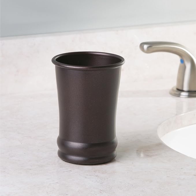 iDesign - 26181 Olivia Metal Tumbler, Makeup Brush Holder and Toothbrush Cup for Bathroom, Countertop, Desk, Dorm, College, and Vanity, 3.25" x 3.25" x 4.25", Bronze