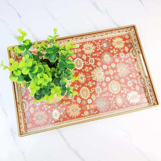 Spsyrine Serving Tray, Plastic Rectangular Coffee Table Tray with Handles, Modern Decorative Tray for Living Room, Ottoman, Home Decor, 15.6â X 10.2"