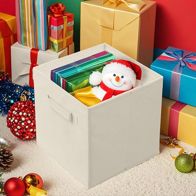 ShellKingdom Storage Bins, Foldable Fabric Storage Cubes And Cloth Storage Organizer Drawer For Closet And Toys Storage, 13 X 13 X 13 INCH, 2 Pack (Beige)