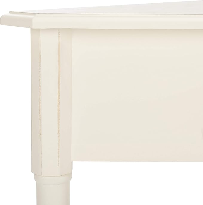 SAFAVIEH Home Collection â Gomez Distressed Cream Corner Accent Table with Drawer & Shelf, Space-Saving Triangular Design, Small Space Storage Table (AMH5709C)