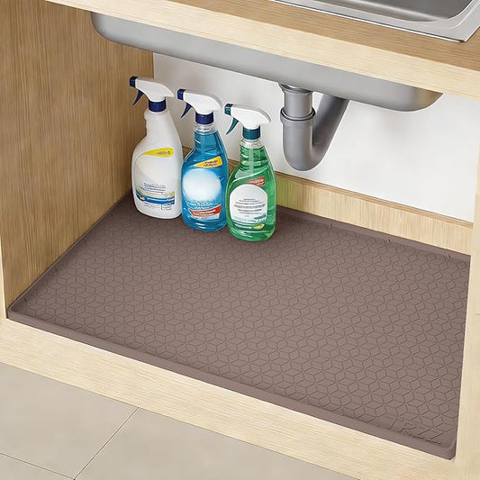 TRZZ Silicone Waterproof Under Sink Mat 31" x 22", Drip Tray and Cabinet Liner for Kitchen and Bathroom, Prevents Water Damage and Organizes Cabinets (Brown)