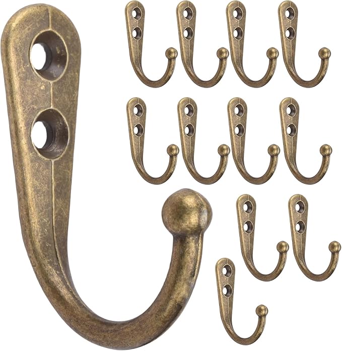 12 Pack Bronze Coat Hooks Wall Mounted, Rustproof Zinc Alloy Metal Hooks for Hanging Coats, Heavy Duty Utility Key Holder Hooks with Screws for Bathroom, Entryway, Kitchen, Hat, Towel, Cup, Robe