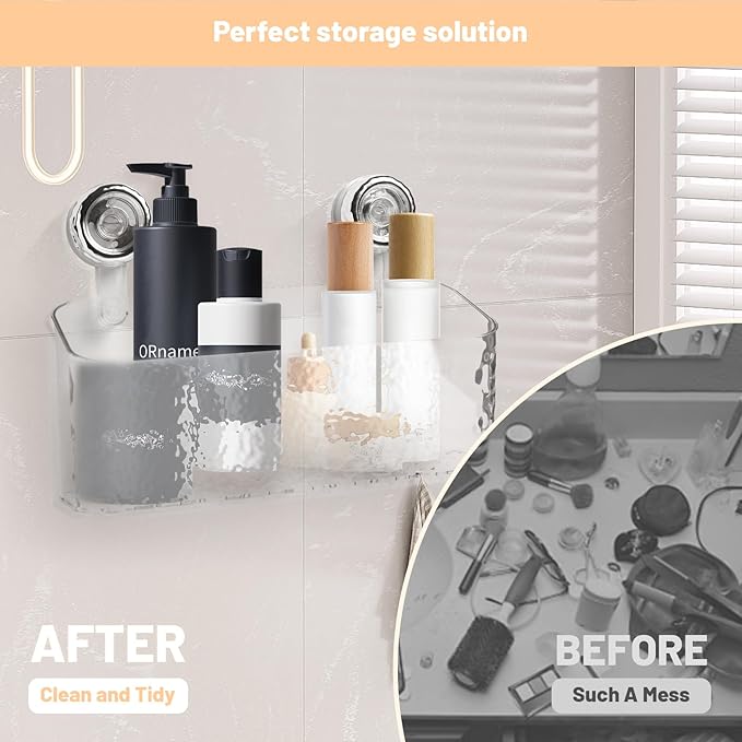 Shower Caddy Suction Cup Storage Rack Clear Acrylic Shower Shelves Glacier Water Ripples Corner Shelf For Bathroom Shower Accessories,Large Transparent Color