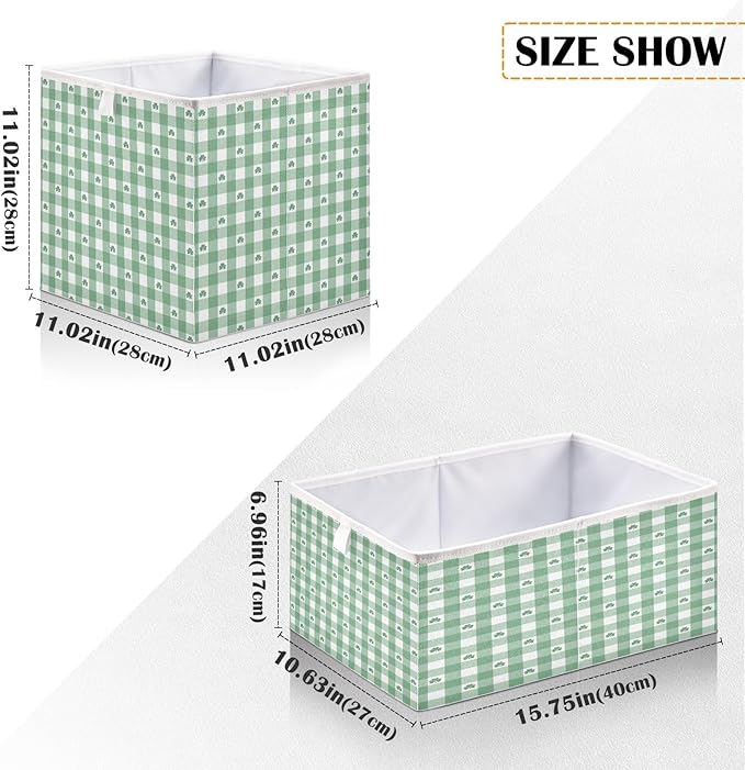 Bolaz Green White Gingham Pattern Shamrocks Closet Organizers Storage Cubes Storage Bins Shelf Baskets Containers for Home Room Office,Rectangle