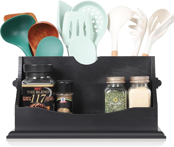 Innovation Kitchen Utensil Holder for Countertop with 4 Compartments, Black(Utensil Not Included)