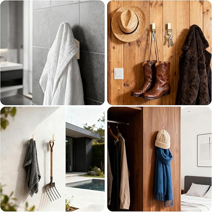Heavy Duty Wall Hooks for Hanging, 40 lbs Single Coat Hooks & Towel Hooks Wall Mounted, Rust-Resistant Zinc Alloy Hooks for Bathroom, Mudroom, Door, Barn, Farmhouse (2, Gold Sand)