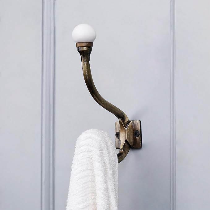 Indian Shelf Pack of 12 Heavy Duty Double Prong White Decorative Coat Hooks Unique Coat Rack Wall Mount Ceramic Wall Hooks for Hanging Towel Holder Backpack Purse Hanger- Style 8
