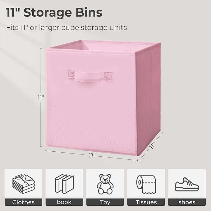11 Inch Fabric Storage Cubes, Sturdy Foldable Storage Bins, Heavy Duty Cube Organizer for Clothes, Blankets, Shelves, Closets, Bedroom, Living Room, Multi-Color, 4 Pack