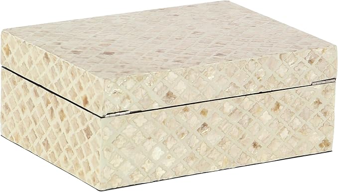 Deco 79 Mother of Pearl Shell Handmade Decorative Box Decorative Keepsake Boxes with Hinged Lid, Set of 2 Storage Boxes 12", 8"W, Cream