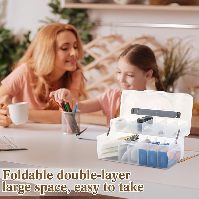 Honeydak 2 Pcs Clear Plastic Bandages Storage Organizer 2 Tiers First Aid Box Large Portable Medicine Container Holder Empty for Home Cabinet Office Travel School Use Supplies