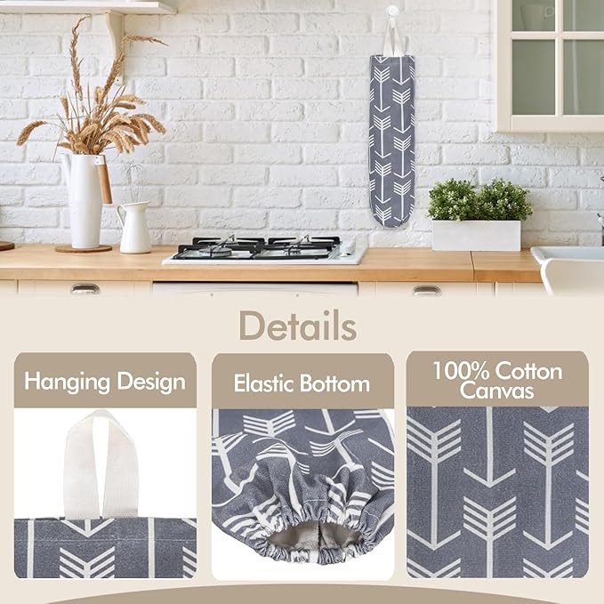 TOGETRUE Plastic Bag Holder, Washable Grocery Bag Holder Organizer, Large Wall Mount Trash Storage Dispenser for Home, Kitchen, Travelling (Grey)