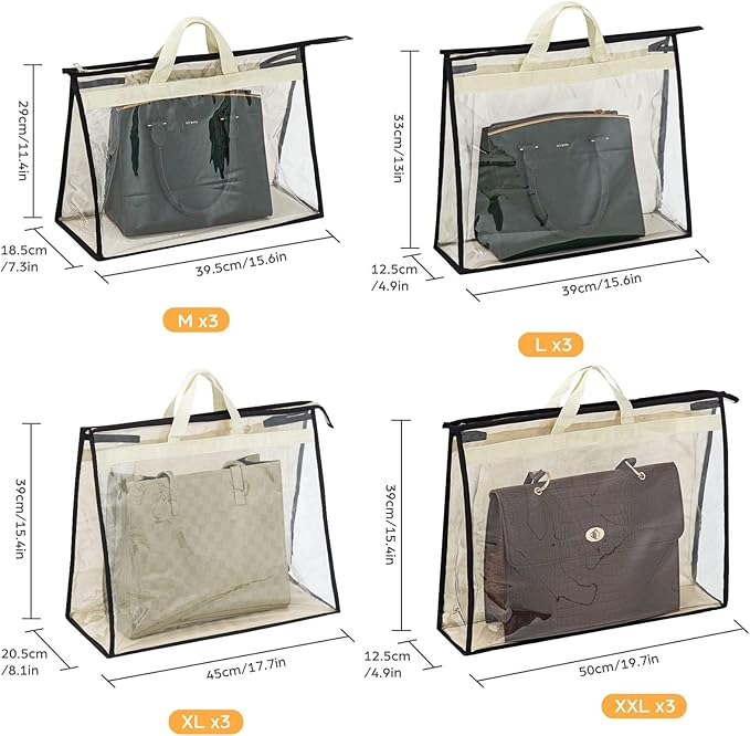 Interesse 12 Packs Dust Bags for Handbags, Clear Handbag Storage, Purse Storage Organizer for Closet, Purse Cover Hanging Closet Organizer with Zipper and Handles