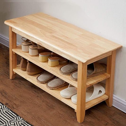XKZG Storage Bench Wooden Shoe Rack Bench Simple Style Wood Entryway Bench (Natural,31.5")