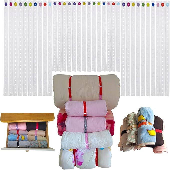XIWUMOER,100Pcs Elastic Band with Button & Buttonholes, Stretchable, Adjustable Roll-up Clothes Storage Band, Lazy Folding Storage Strap,Clothes Organization System for Bed Sheet,Bath Tower