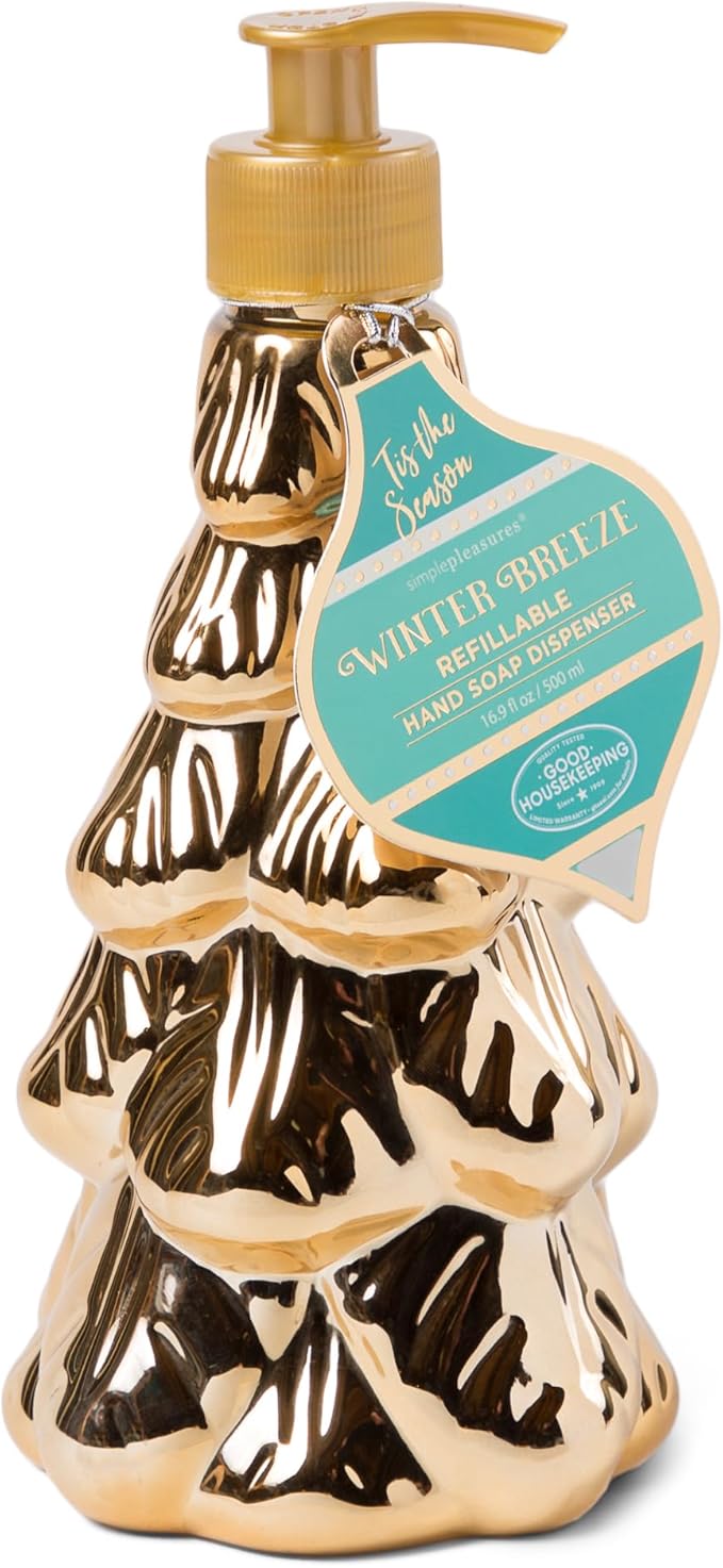 Simple Pleasures Metallic Christmas Tree Set of 2 Holiday Soap Dispenser with Scented Liquid Soap - Decorative Hand Pump Refillable Soap Dispensers for Kitchen and Bathroom Sinks