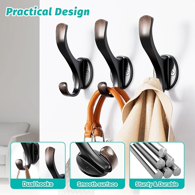 Coat Hooks Heavy Duty - Easy to Install Metal Towel Hooks Screw-in Wall Hooks for Hanging Hat, Towel, Key, Robe, Scarf, Bag, Cap (6 PCS Retro)