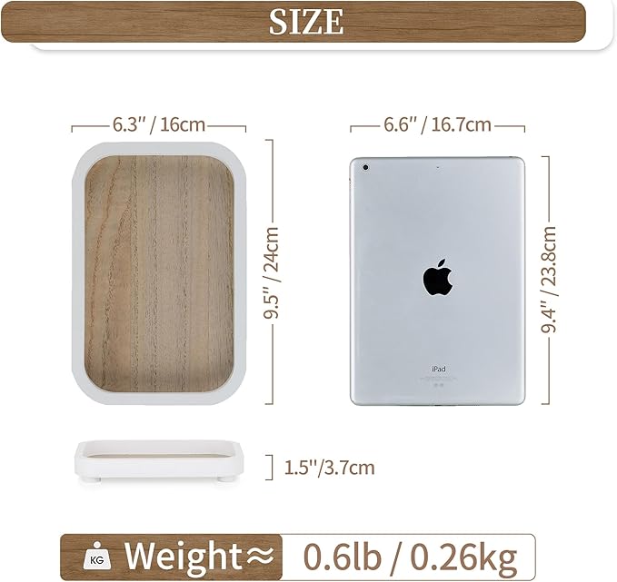 Hanobe Bathroom Vanity Perfume Tray: White Decorative Dresser for Women - Wood Stand Riser Rectangular for Home Decor - Pedestal Counter Display