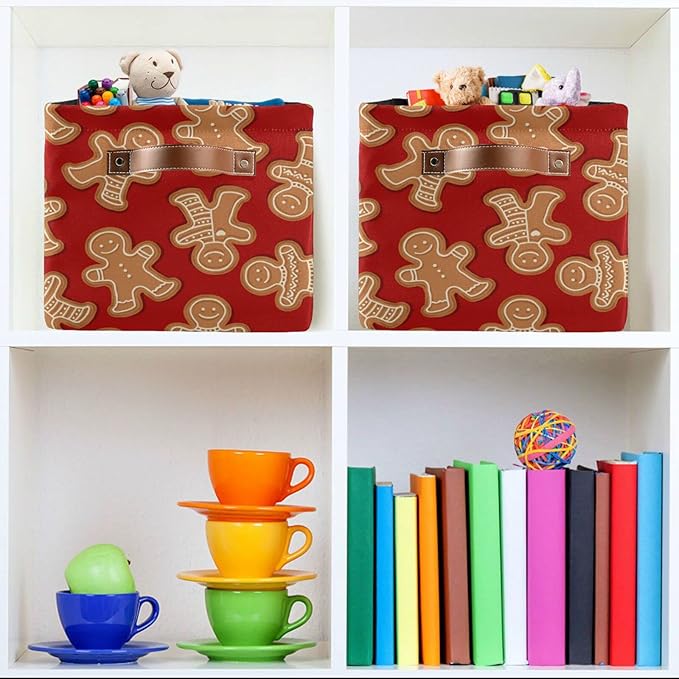 Bolaz Large Storage Basket Christmas Gingerbread Cookies Foldable Storage Box Organizer Bins with Handles for Bedroom Home Office