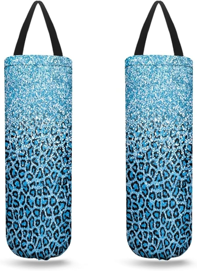 Hanging Plastic Bag Holder Dispenser Set of 2 Reusable Wall Mount Hanging Plastic Bag Storage Organizer for Grocery Bags,Glitter Leopard
