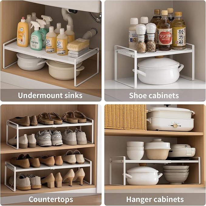 Expandable Cabinet Countertop Shelves, Stackable Shelves Organizers for Kitchen Cabinet Countertop Storage, Adjustable Counter Pantry Organizer Shelf Rack Stand
